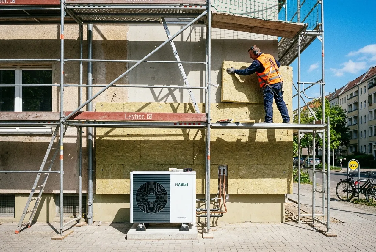 Energetische Sanierung eines Mehrfamilienhauses mit Fassadendämmung und Wärmepumpe